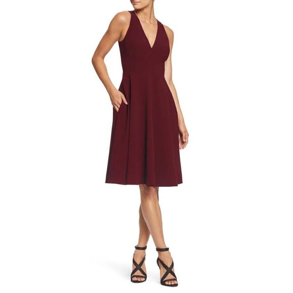 DRESS THE POPULATION Catalina Fit & Flare Cocktail Dress in Burgundy Size Small - Picture 1 of 10